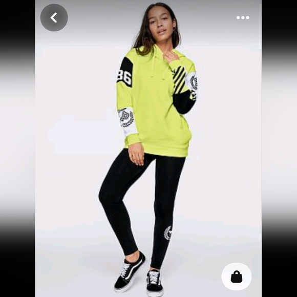 PINK Victoria's Secret Tops - PINK VS Colorblock 86 Pullover Tunic Hoodie Neon Yellow, Blk & White 😍🔥💎